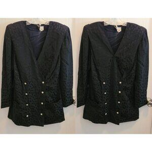 Vtg Junnie‎ Leigh Women's Blazer Jacket Black Satin Shoulder Pads Lined Size 10